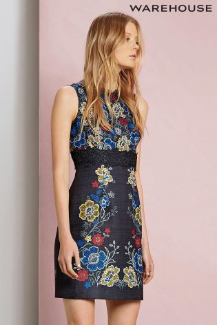 Navy Warehouse Floral Print Lace Dress